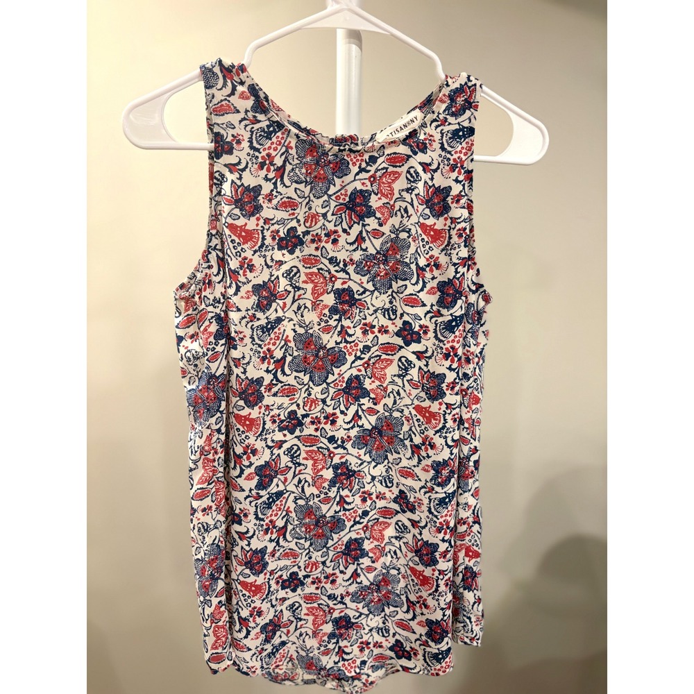 Boho Cottage Preppy Nautical Floral Paisley Tank Top Red Navy Cream Size Small